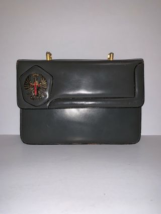 Vintage Spanish Civil War Military Grey Leather Handbag Relampago Zipper