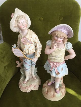 Antique Rudolstadt German Bisque Porcelain Figurines Pair