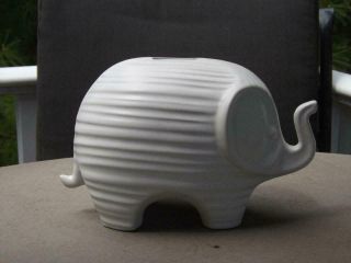 Johnathan Adler Mid Century Modern White Ceramic Elephant Bank with Stopper 2