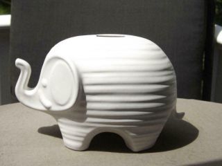Johnathan Adler Mid Century Modern White Ceramic Elephant Bank with Stopper 4