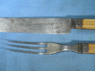 Antique 1860 Civil War ERA 3 - Prong LAMSON & GOODNOW Knife & Fork Set Bone Handle 4