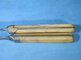 Antique 1860 Civil War ERA 3 - Prong LAMSON & GOODNOW Knife & Fork Set Bone Handle 6
