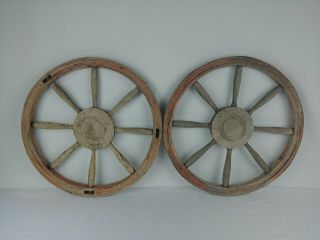 2 Antique Wooden Wagon Wheels 17 "