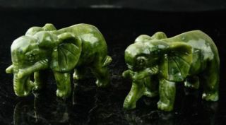 A Pair 100 China Natural Jade Hand - Carved Statues Of Elephant Very Good C02