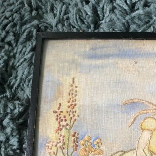 VINTAGE ANTIQUE HAND EMBROIDERED PICTURE OF CRINOLINE LADY FRAMED 4