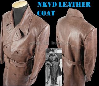 Rare Soviet Russian Military Uniform Leather Trench Coat Nkvd Ww2 Officer Ussr