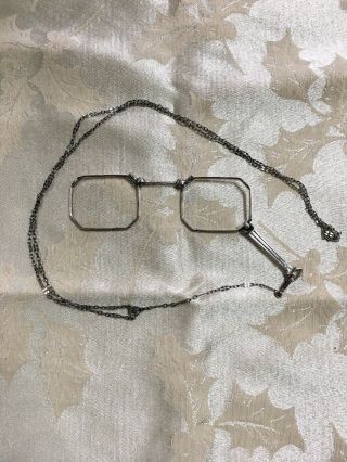 Antique Folding Ornate Octagon Lens Long Handle Opera Glasses Lorgnette