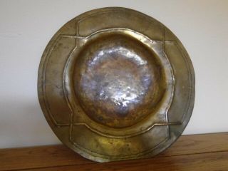 Antique Arts & Crafts Hand Crafted 9 " Brass Dish With Hammered Crossover Border