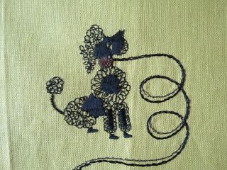 Vintage Embroidered Poodle Linen Chartreuse Green Guest Towel 18 