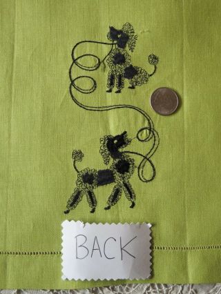 Vintage Embroidered Poodle Linen Chartreuse Green Guest Towel 18 