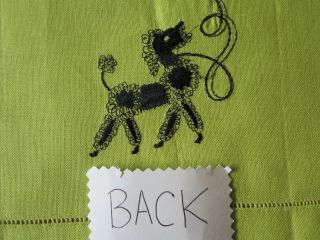 Vintage Embroidered Poodle Linen Chartreuse Green Guest Towel 18 