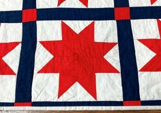 Patriotic Vintage STARS Table Quilt Doll Red w Blue 34 x 22 3
