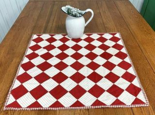 Antique c 1900 RED Game Checkerboard QUILT Table Doll 25 x 24 2