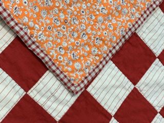 Antique c 1900 RED Game Checkerboard QUILT Table Doll 25 x 24 4
