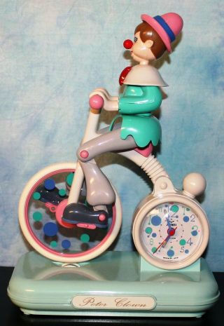 Vintage Musical Peter Clown Animated Japan Alarm Clock - MIB - Rides Bike & Move 4