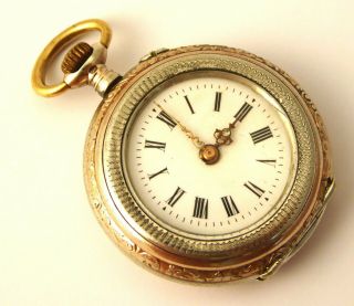 Antique 1900s German Silver and Gold Fob Pocket Watch Needs Work 2