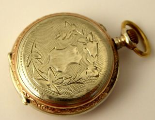 Antique 1900s German Silver and Gold Fob Pocket Watch Needs Work 3