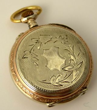 Antique 1900s German Silver and Gold Fob Pocket Watch Needs Work 4