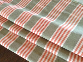 Antique/vintage French Woven Cotton Ticking Fabric Peach Stripe Rare