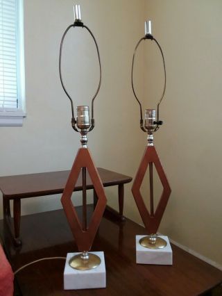 2 Mid Century Modern Wood Table Lamps Vintage Danish Mcm Lamp Pair No Shades