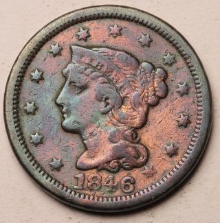 Pre - Civil War Us 1846 Large Cent Big Penny Coin