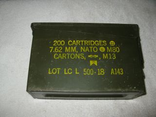 Military Metal Ammo Box 200 Cartridges Nato 7.  62 Mm M80 10 " Length 7 " Tall