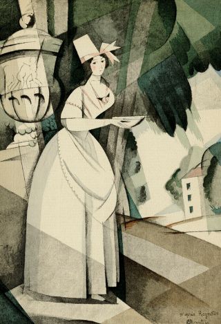 1921 French Art Deco Pochoir Gazette Du Bon Ton Cubist Inspired Fashion Country