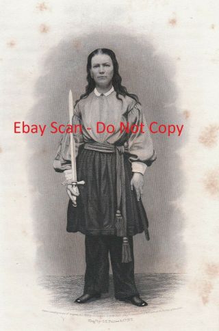 Rare Antique Print Civil War Woman Soldier In Army Uniform - Kady Brownell 1866