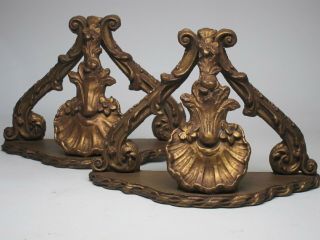 Pair Large Vtg Gold Gilt Italian Rococo Wall Shelf Wood Hand Carved Gesso Sconce