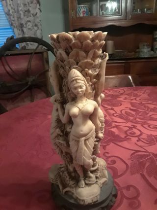 Signed Asian/egyptian Carved Statue Sculpture /3 Women With Foodog /bird /snake