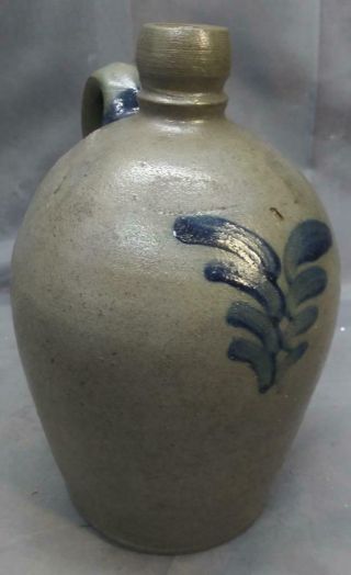 Antique Old Stoneware Salt Glazed Pottery Jug Crock Whiskey Liquor Cobalt Slip
