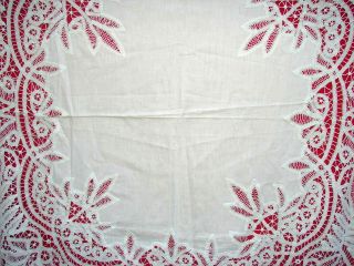 Antique/Vintage Battenburg Lace Tablecloth Square Approximately 54 