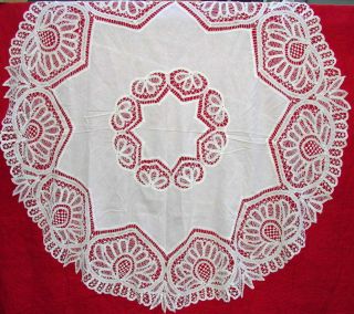 Antique/vintage Battenburg Lace Tablecloth Round Approximately 52 " Diameter