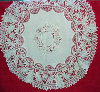 Antique/vintage Battenburg Lace Tablecloth Round Approximately 62 " Diameter