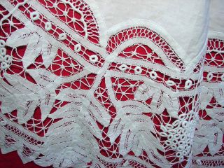 Antique/Vintage Battenburg Lace Tablecloth Round Approximately 62 