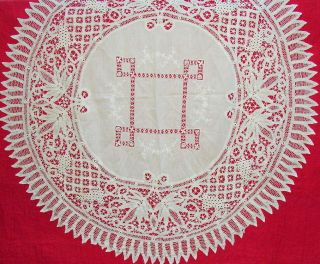 Antique/vintage Battenburg Lace Tablecloth Round Approximately 50 " Diameter