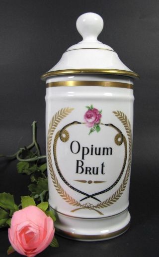 Xl Opium Brut Apothecary Jar Antique French Paris Limoges Porcelain Pharmacy Pot