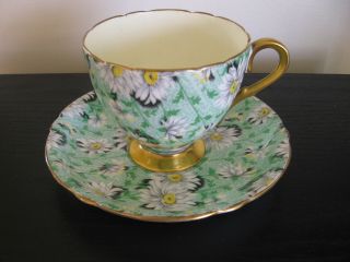 Shelley China Green Daisy Chintz Cup And Saucer