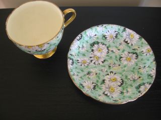 Shelley China Green Daisy Chintz Cup and Saucer 3