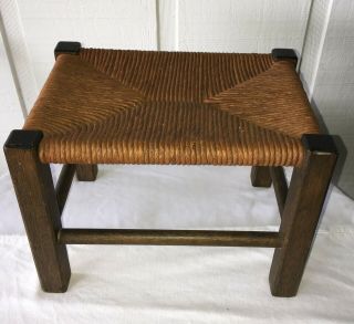 Vtg Wood Woven Seat - Bench - Ottoman - Child 