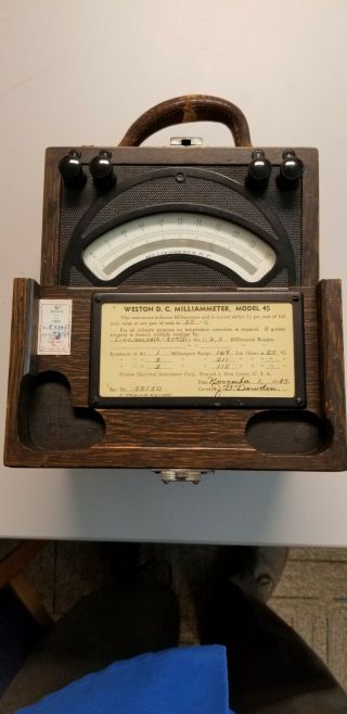 Antique Weston Electrical Instrument Co Wooden Box Dc Milliameter Model 45
