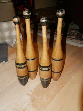 4 Vintage Wooden Exercise Juggling Pins Indian Clubs 1 Lb.  1 1/2 Lbs.