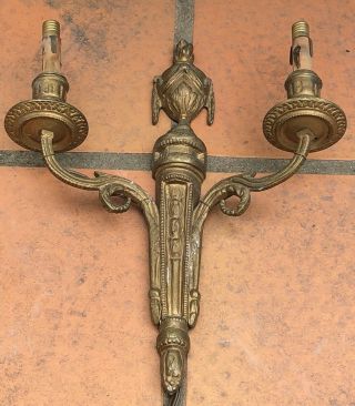 Antique French Empire Pair Bronze Brass Wall Sconces 2