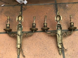 Antique French Empire Pair Bronze Brass Wall Sconces 3