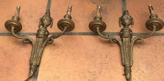 Antique French Empire Pair Bronze Brass Wall Sconces 8
