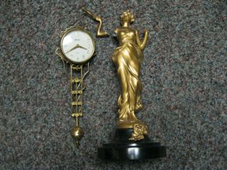 Vintage Linden Swinging Arm Clock Lady Statue Broken Arm For Repair Seems To Run
