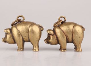 2 Unique China Bronze Statue Figurine Animal Pig Pendant Mascot Gift