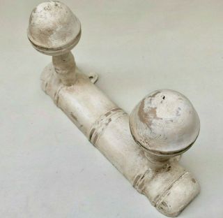 VINTAGE FRENCH CREAM BAMBOO STYLE WOODEN COAT RACK WITH 2 TURNED WOOD KNOBS 3