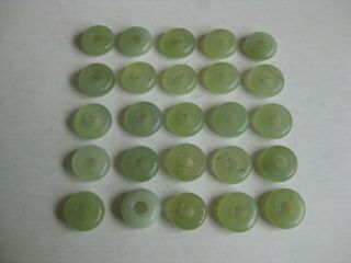 25 Fine Old Antique Chinese Carved Celadon Jade Necklace Amulet Beads Discs 4