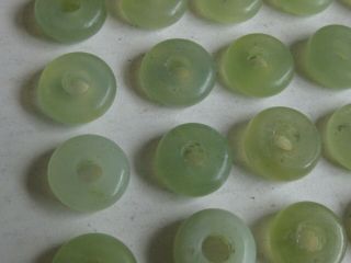 25 Fine Old Antique Chinese Carved Celadon Jade Necklace Amulet Beads Discs 4 7